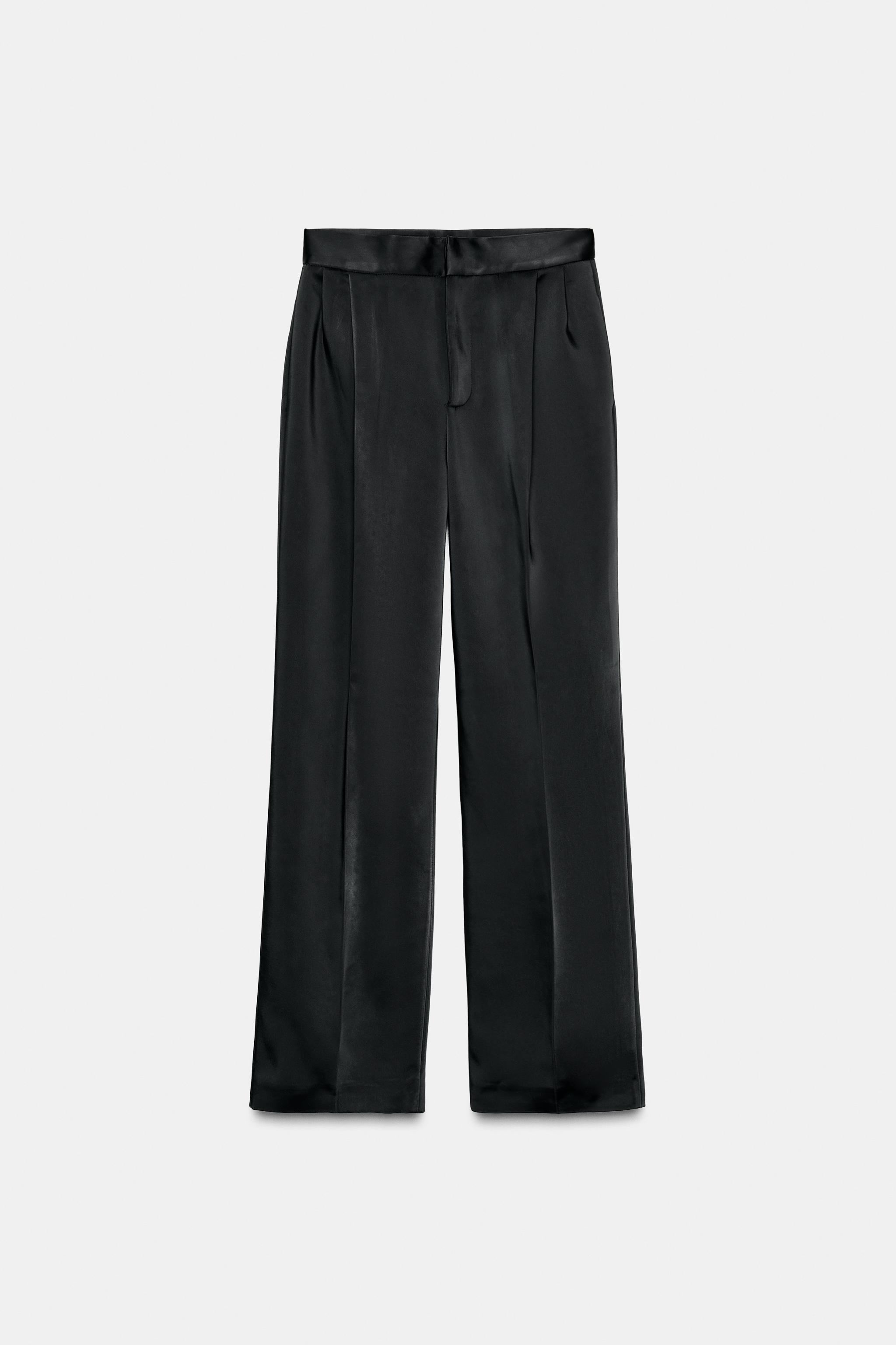 PLEATED SATIN HIGH-WAISTED PANTS
